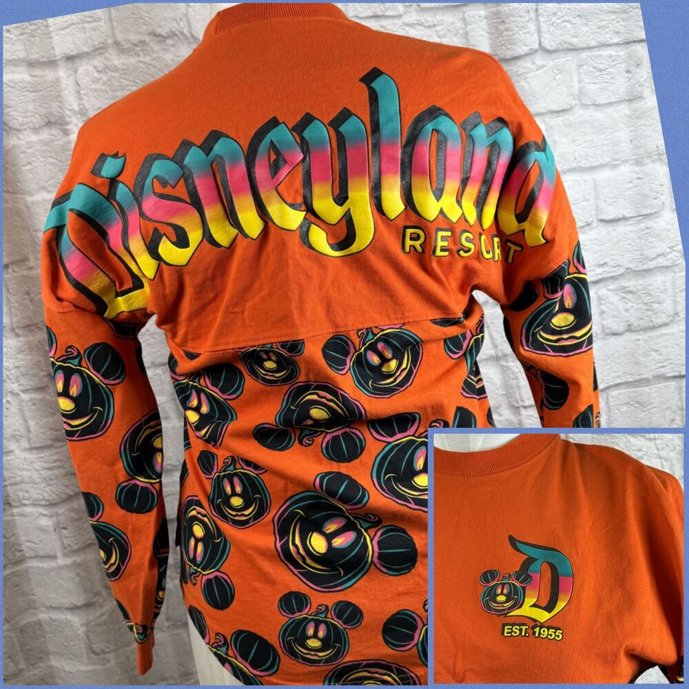 Mickey Mouse Disneyland Halloween Jack-O-Lantern Adult XS Spirit Jersey Orange